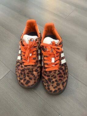 adidas Leopard Print Sneakers with Orange Trim